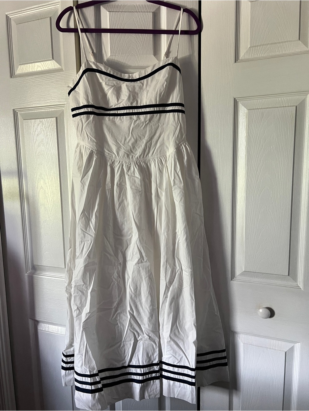 Moon River White Midi Sundress with Black Stripe Trim